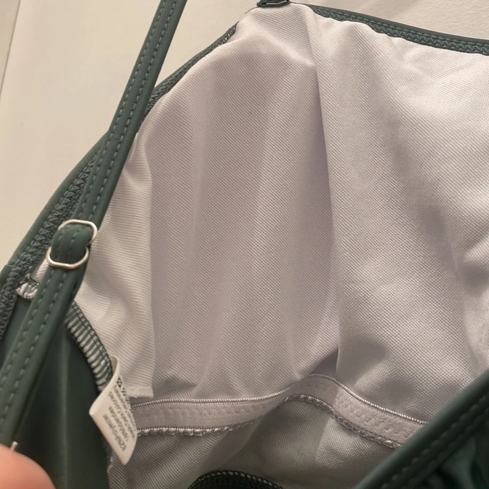 ruffle feminine khaki green swim bra size Large new